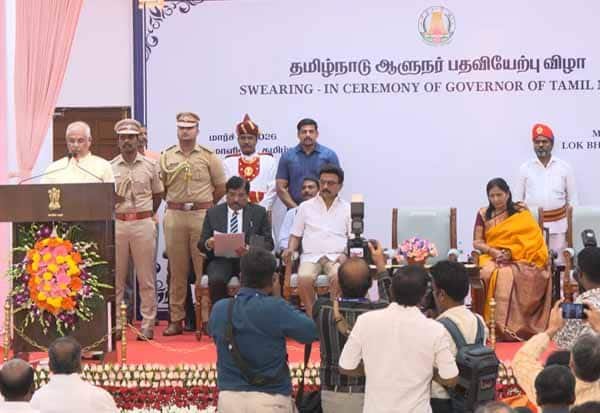 Rajendra Arlekar sworn in as Tamil Nadu acting Governor; CM Stalin attends