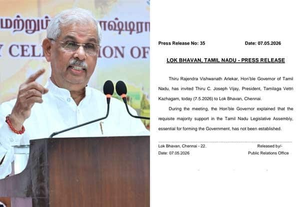 Governor Arlekar tells Vijay: No majority to form Tamil Nadu govt
