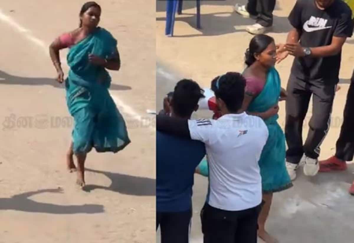 சேலையுடன் வெறும் கால்களில் 1600 மீட்டர்; 6 நிமிட ஓட்டம் வைரல்