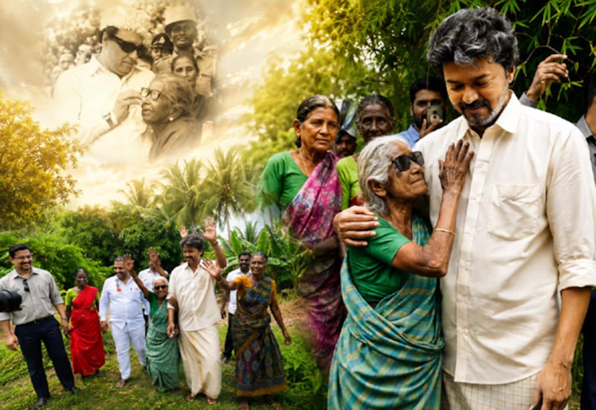 CM Vijay gifts spectacles to elderly woman during Mettur visit