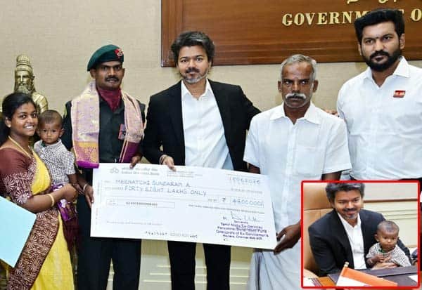 கீர்த்தி சக்ரா பெற்ற வீரர் மீனாட்சி சுந்தரத்தை பாராட்டிய முதல்வர் விஜய்