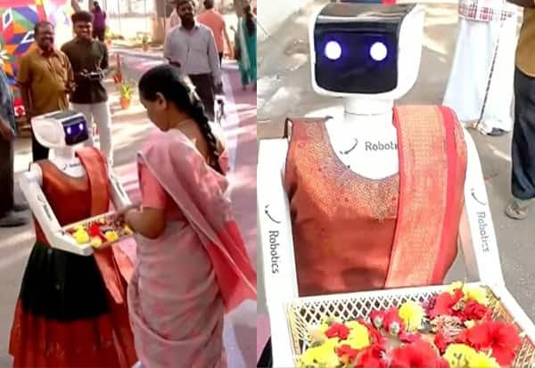 Robot ‘TINA’ Welcomes Voters With Chocolates at Coimbatore Booth
