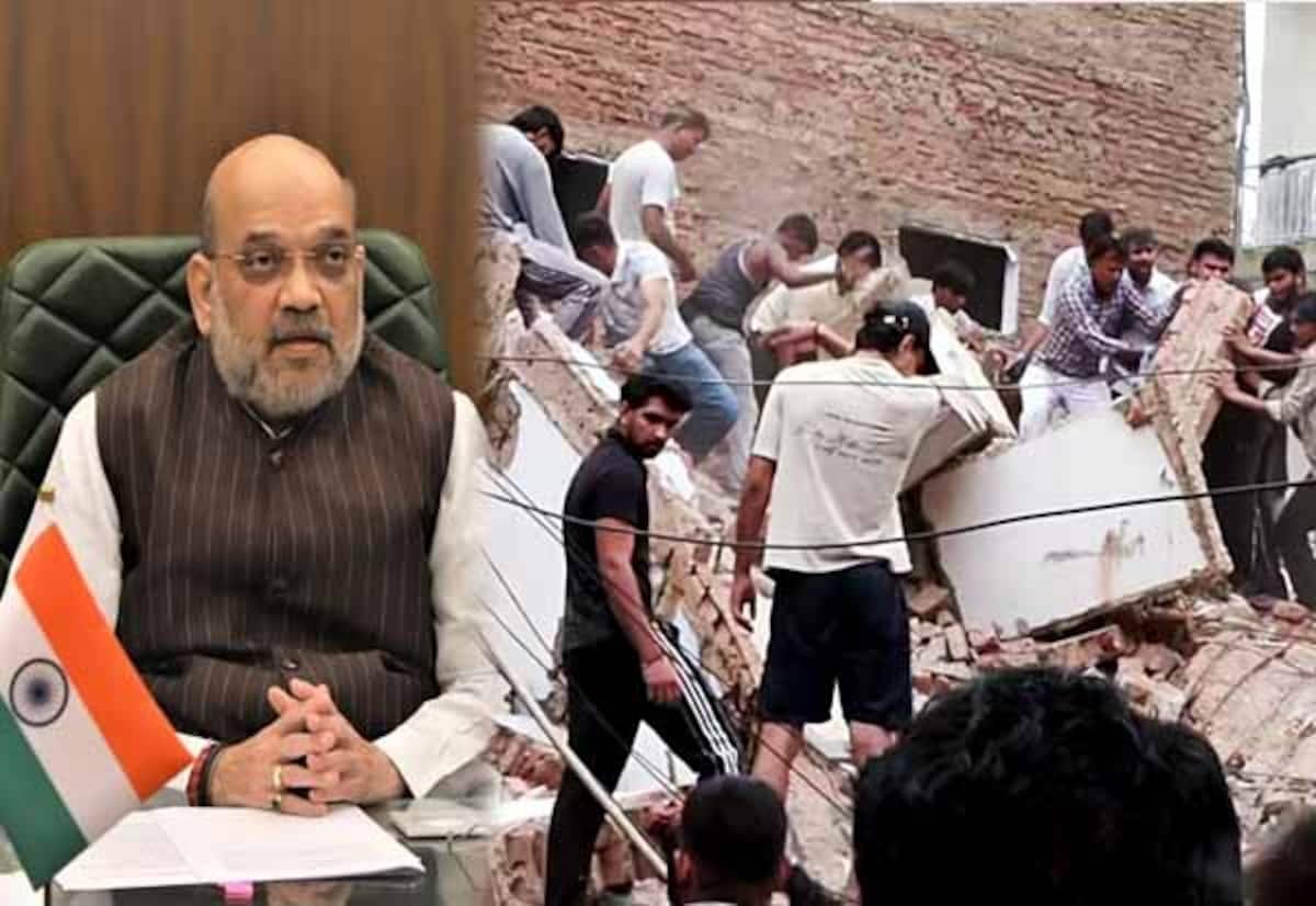 Amit Shah checks on rescue work after 6-storey building collapse in Delhi