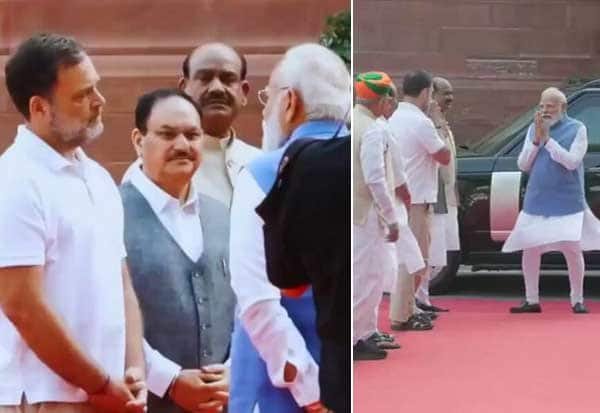 Modi and Rahul meet briefly at Parliament during Phule tribute