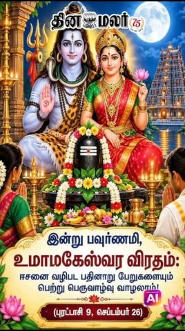 Pournami today; Umamaheswara Vratham observed (Sept 26)