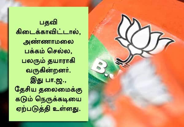 தமிழக பா.ஜ. தலைவர் பதவிக்காக கட்சிக்குள் போட்டி தீவிரம்