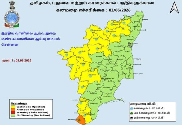 Heavy rain alert for 15 TN districts; Kanyakumari on orange watch