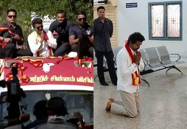 திருச்சி கிழக்கில் விஜய் ரோடு ஷோ; அந்தோணியார் சர்ச்சில் மண்டியிட்டு பிரார்த்தனை